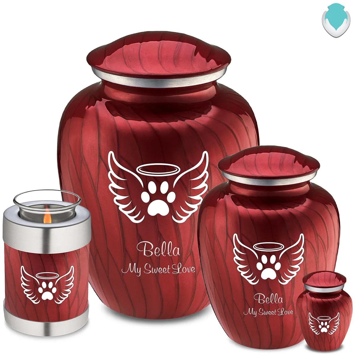 Large Embrace Pearl Candy Red Pet Angel Wings Cremation Urn