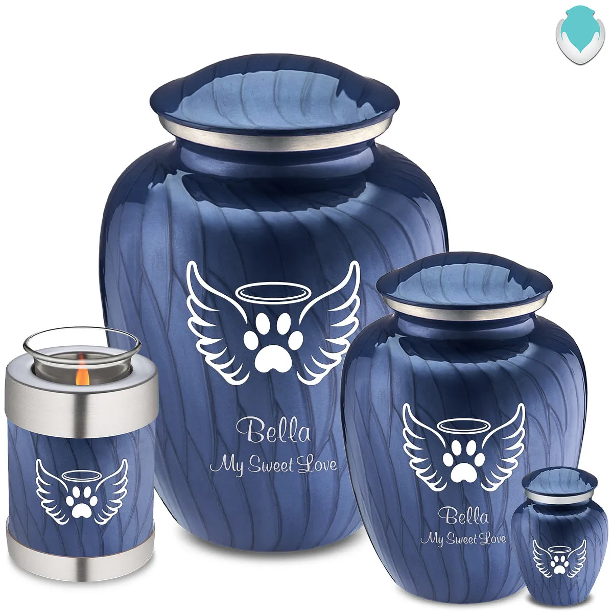 Large Embrace Pearl Cobalt Blue Pet Angel Wings Cremation Urn