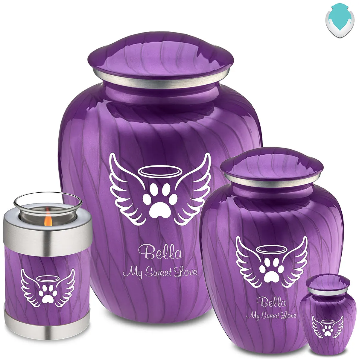 Large Embrace Pearl Purple Pet Angel Wings Cremation Urn