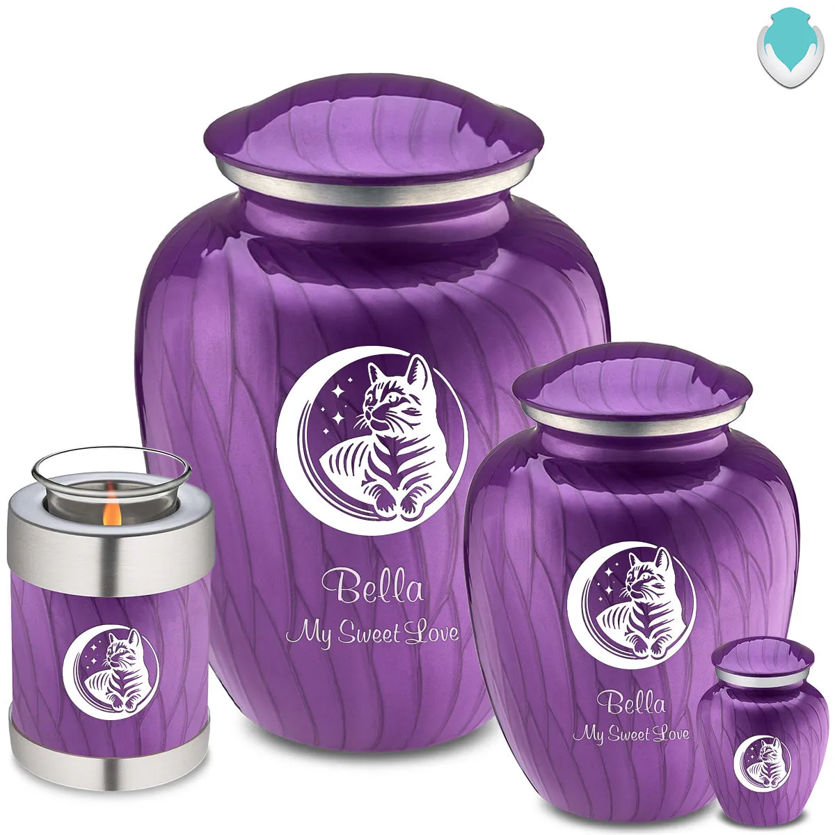Large Embrace Pearl Purple  Pet Cute Cat Cremation Urn