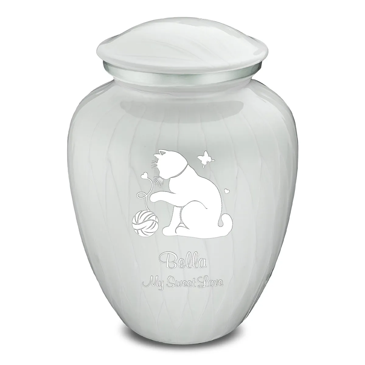 Large Embrace Pearl White Pet Fun Cat Cremation Urn