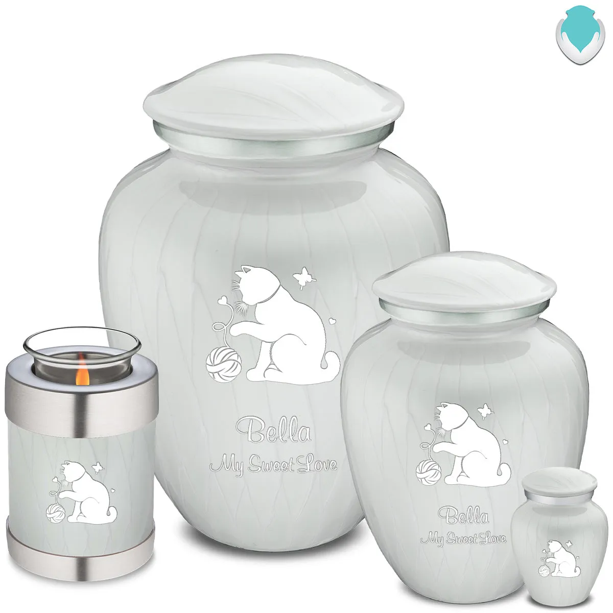 Large Embrace Pearl White Pet Fun Cat Cremation Urn
