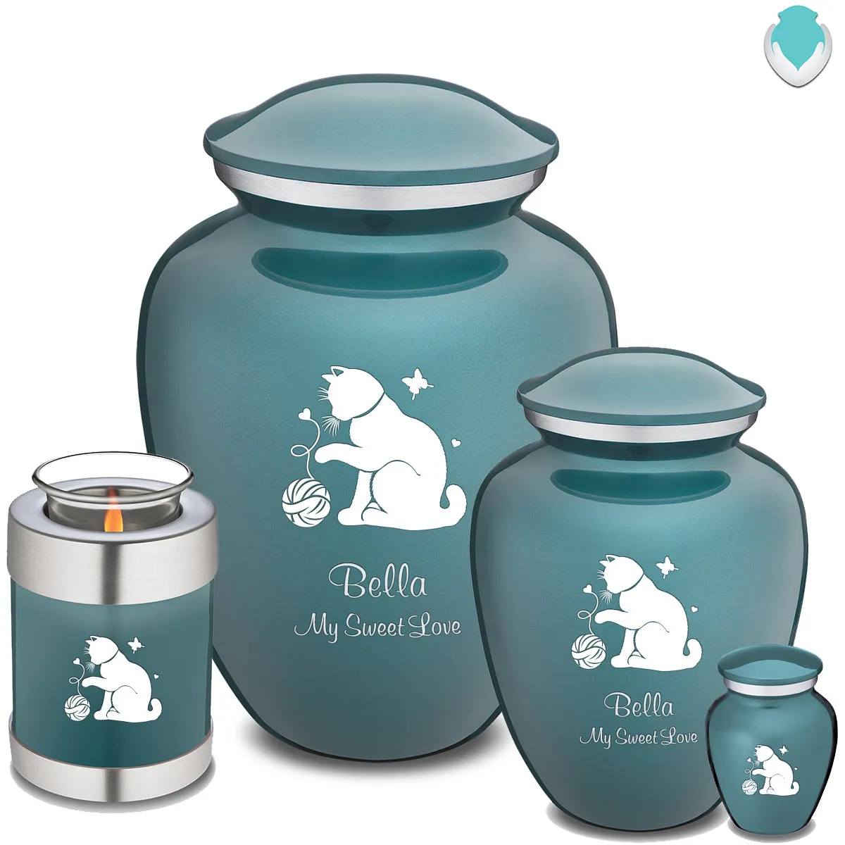 Large Embrace Teal Pet Fun Cat Cremation Urn