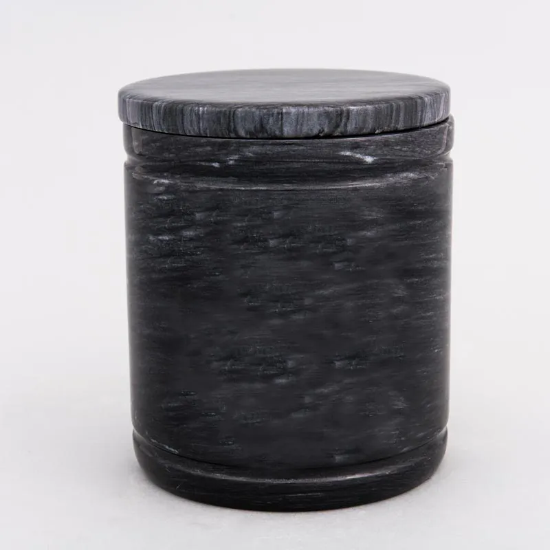 Large Round Natural Marble Pet Urn in Black
