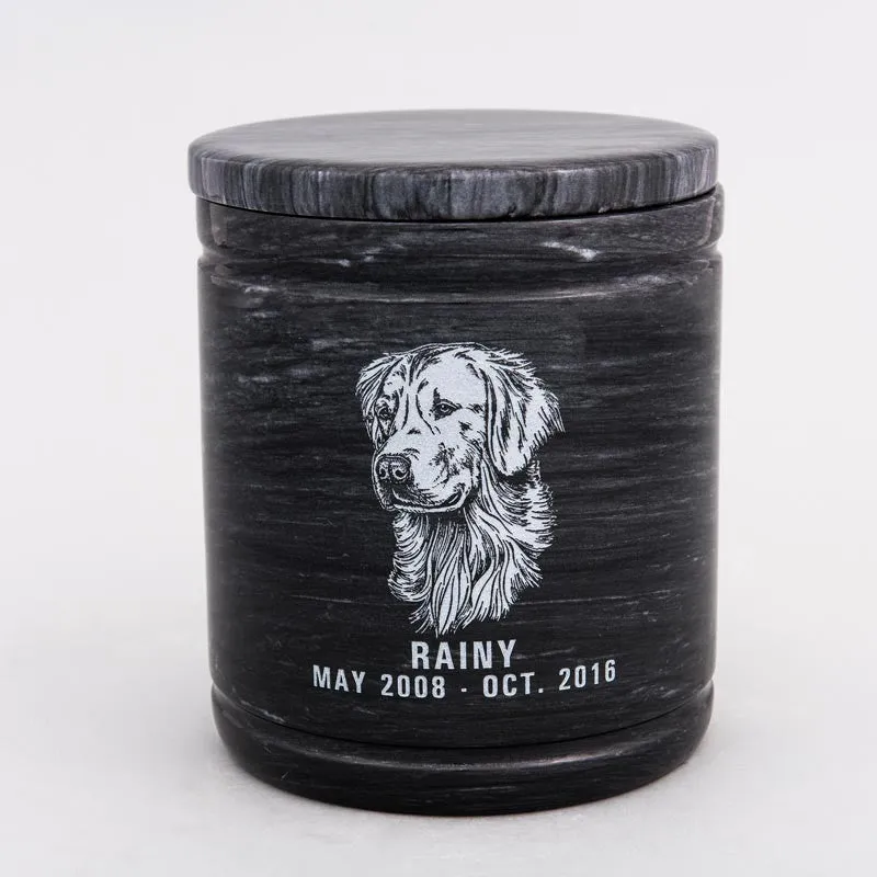 Large Round Natural Marble Pet Urn in Black