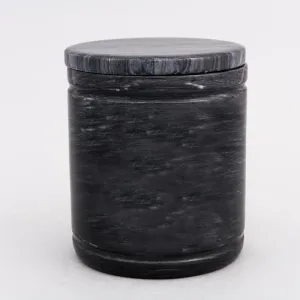 Large Round Natural Marble Pet Urn in Black
