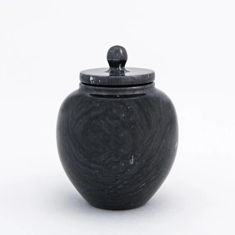 Legacy Infant/Petite Round Natural Marble Cremation Urn in Black