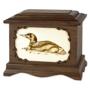 Loon Bird Cremation Urn with Inlay Wood Art