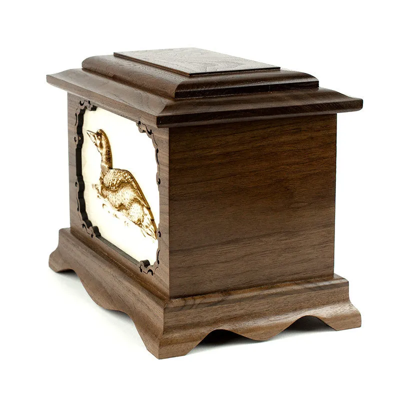 Loon Bird Cremation Urn with Inlay Wood Art