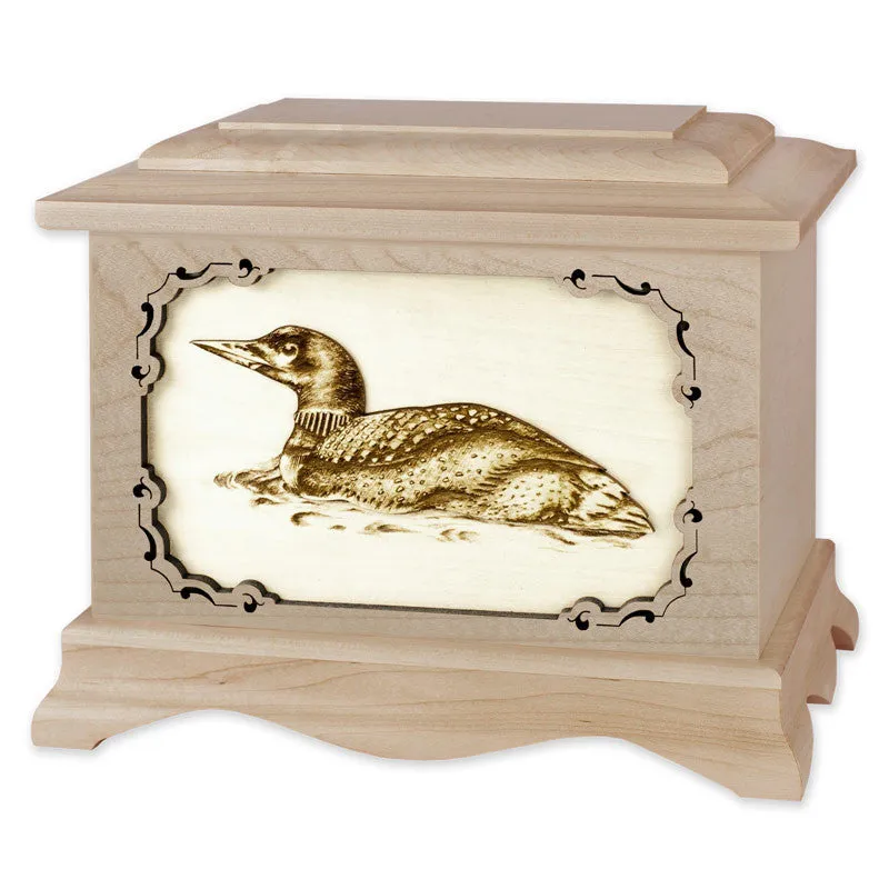 Loon Bird Cremation Urn with Inlay Wood Art