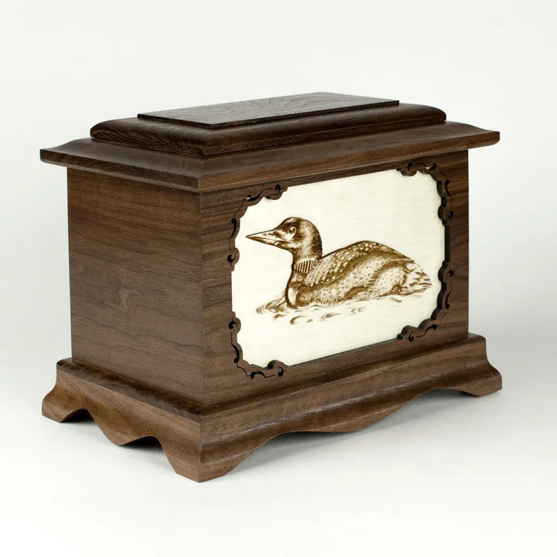 Loon Bird Cremation Urn with Inlay Wood Art