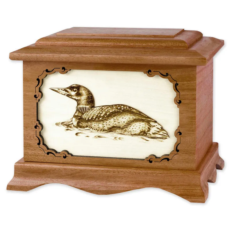 Loon Bird Cremation Urn with Inlay Wood Art