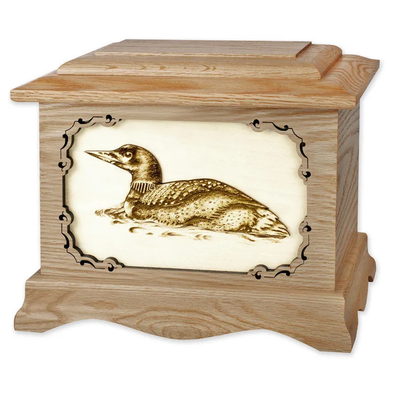 Loon Bird Cremation Urn with Inlay Wood Art