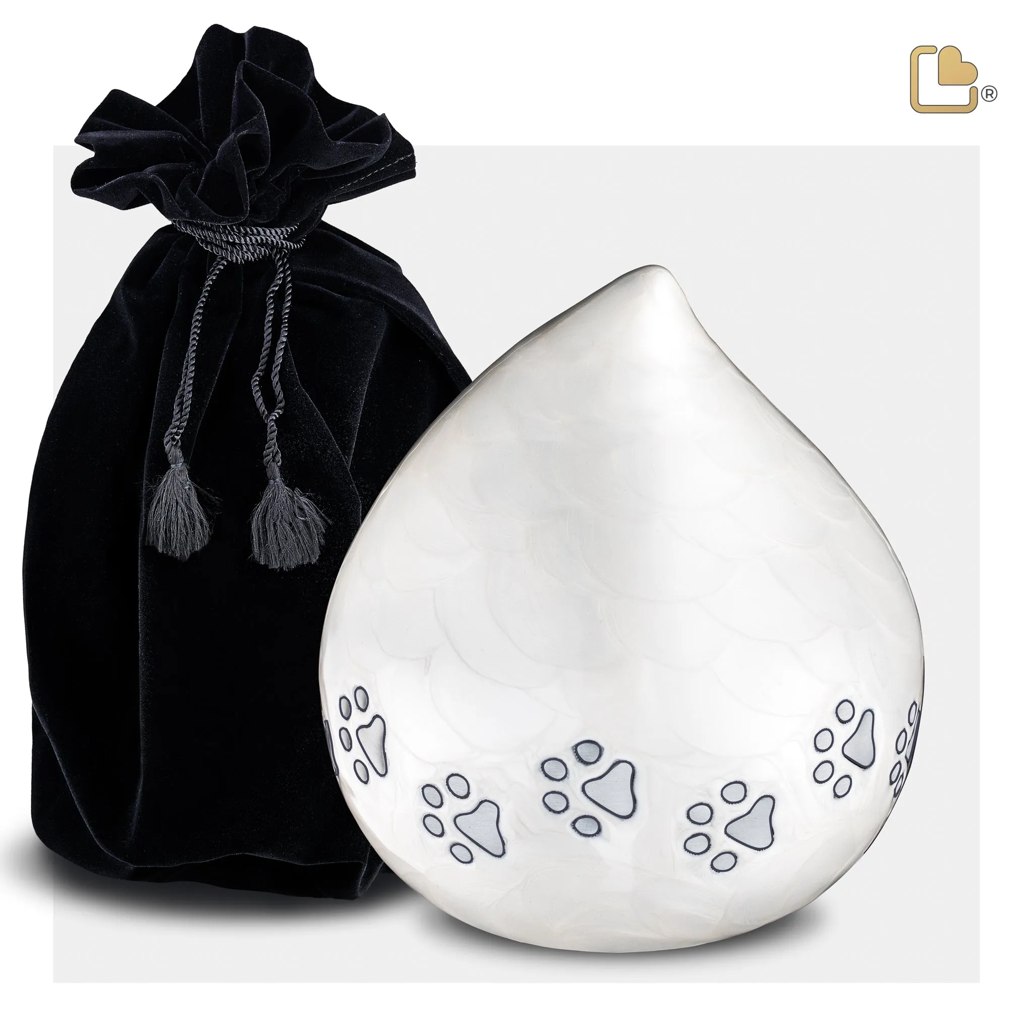 LoveDrop Large Pet Urn Pearl White & Bru Pewter