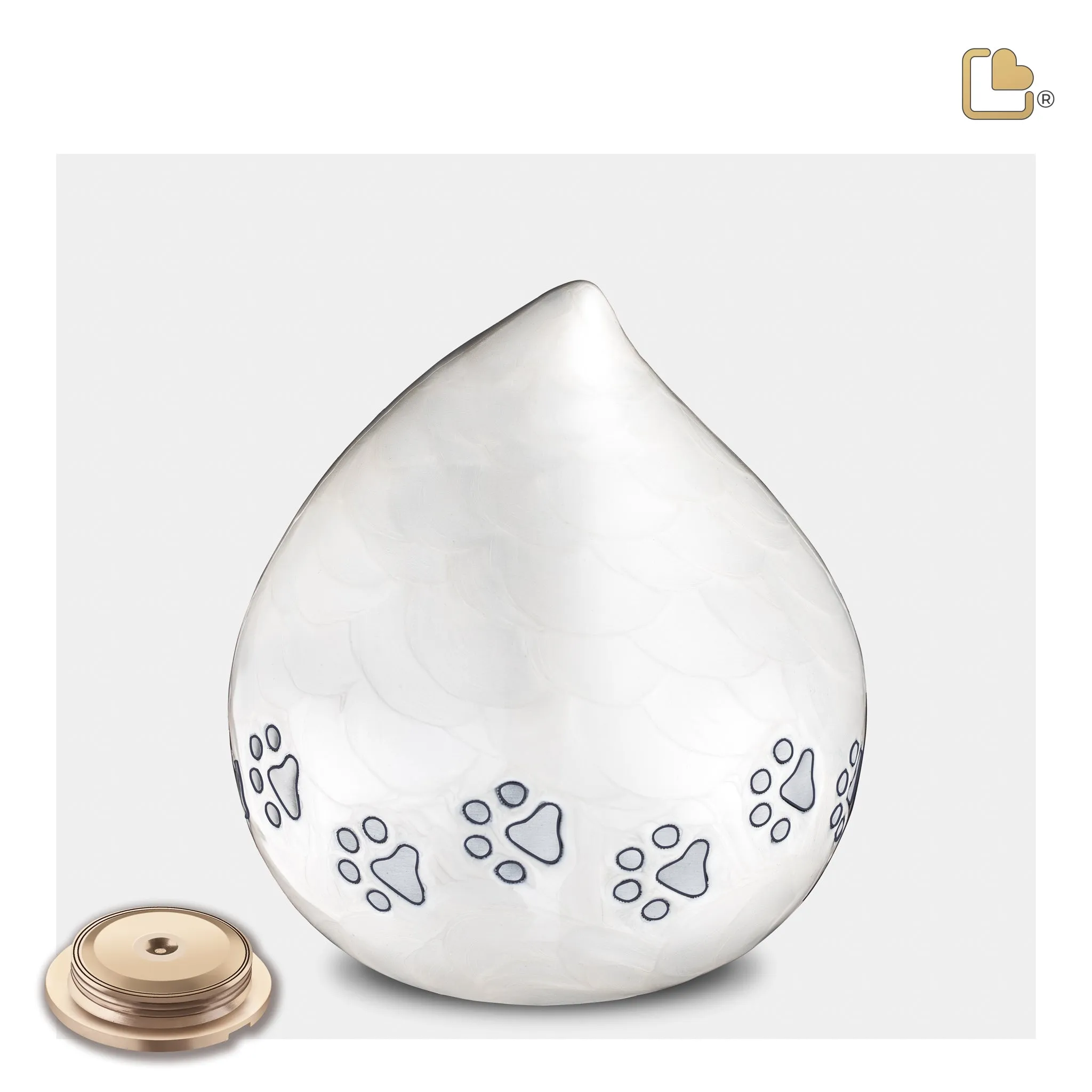 LoveDrop Large Pet Urn Pearl White & Bru Pewter