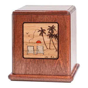 Mahogany Urn with Mosaic Beach Artwork