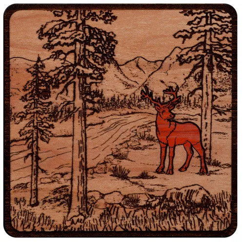 Mahogany Urn with Mosaic Deer Artwork