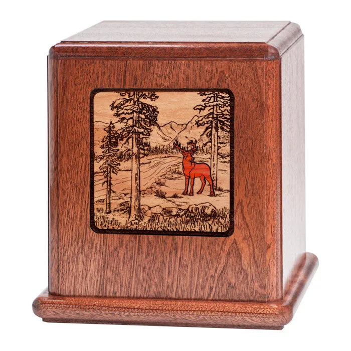 Mahogany Urn with Mosaic Deer Artwork