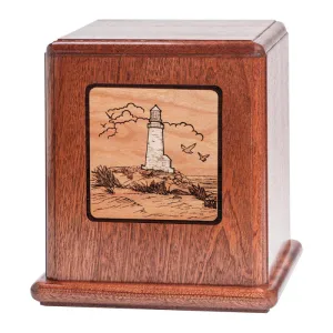 Mahogany Urn with Mosaic Lighthouse Artwork