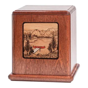 Mahogany Urn with Mosaic Mountain Lake Artwork
