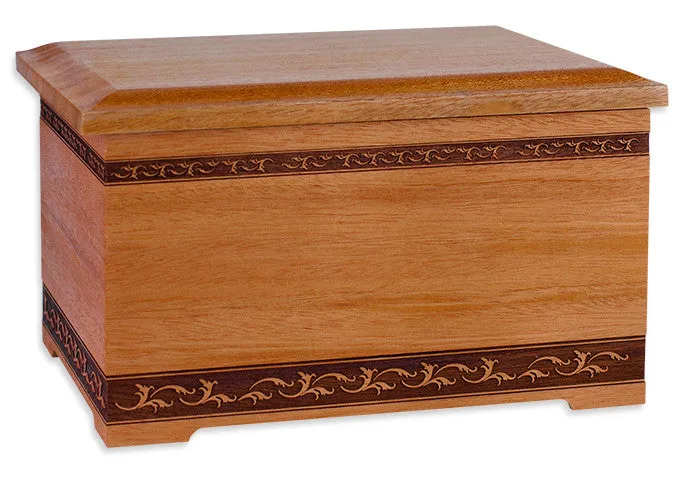 Mahogany Wood Companion Urn with Sculpture Art Carving