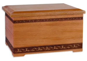 Mahogany Wood Companion Urn with Sculpture Art Carving