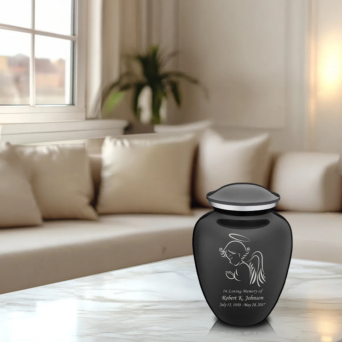 Medium Embrace Charcoal Angel Cremation Urn