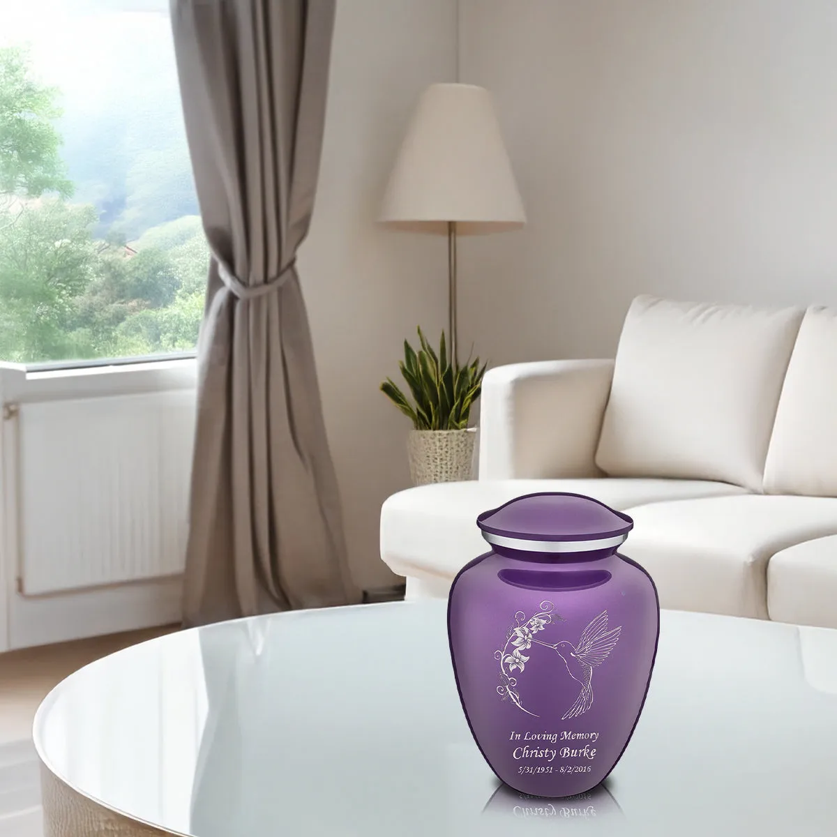 Medium Embrace Purple Hummingbird Cremation Urn