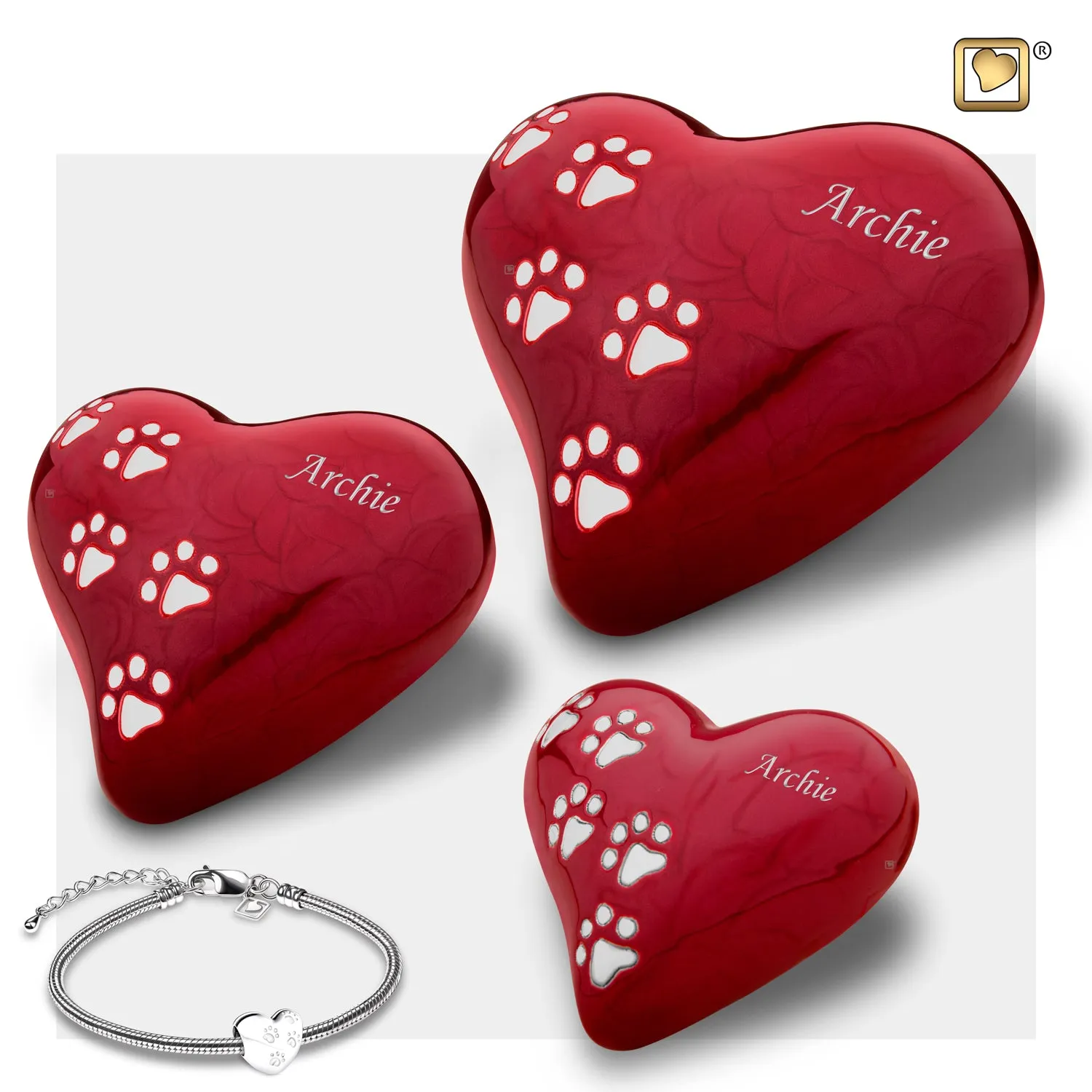 Medium Heart Pet Urn Pearl Red & Brushed Pewter