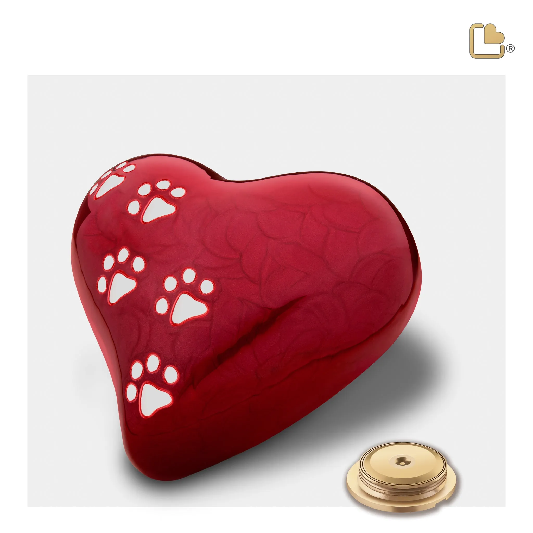Medium Heart Pet Urn Pearl Red & Brushed Pewter