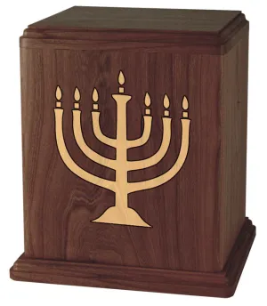 Menorah Inlay Art Cremation Urn in Walnut Wood