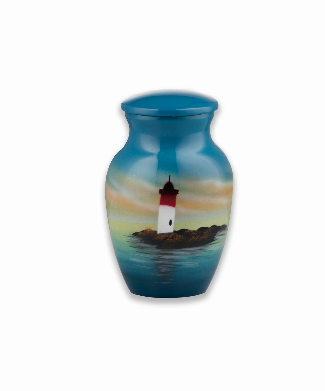Metal Urn with a Lighthouse Scene