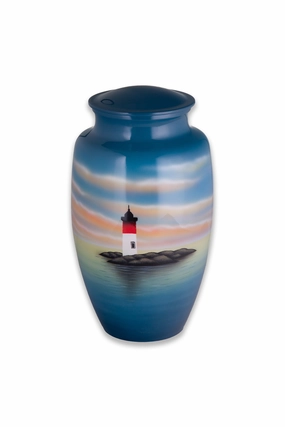 Metal Urn with a Lighthouse Scene