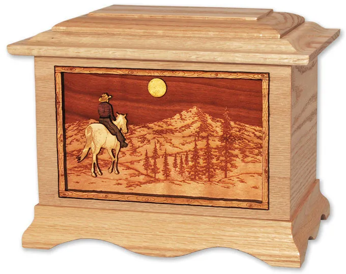 Mountain Horse Cremation Urn with Wood Inlay Art