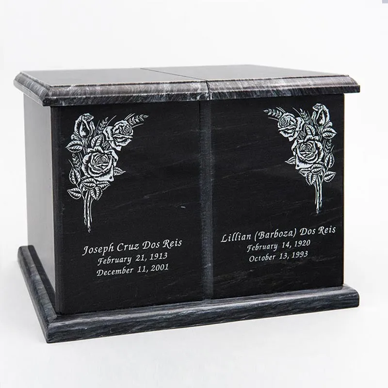 Natural Marble Double Compartment Companion Urn in Black