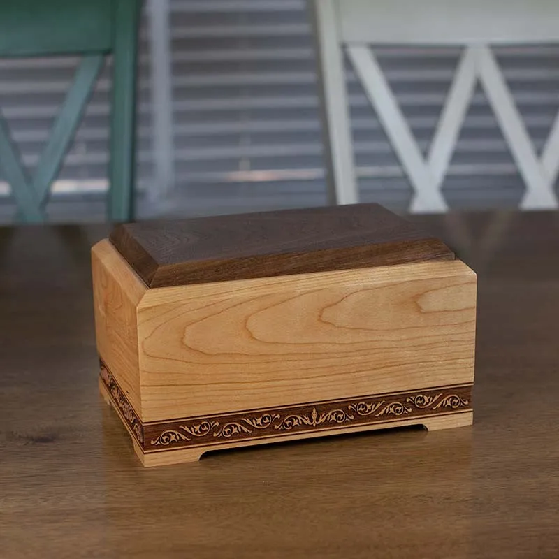 New Orleans Solid Cherry Wood Cremation Urn with Walnut