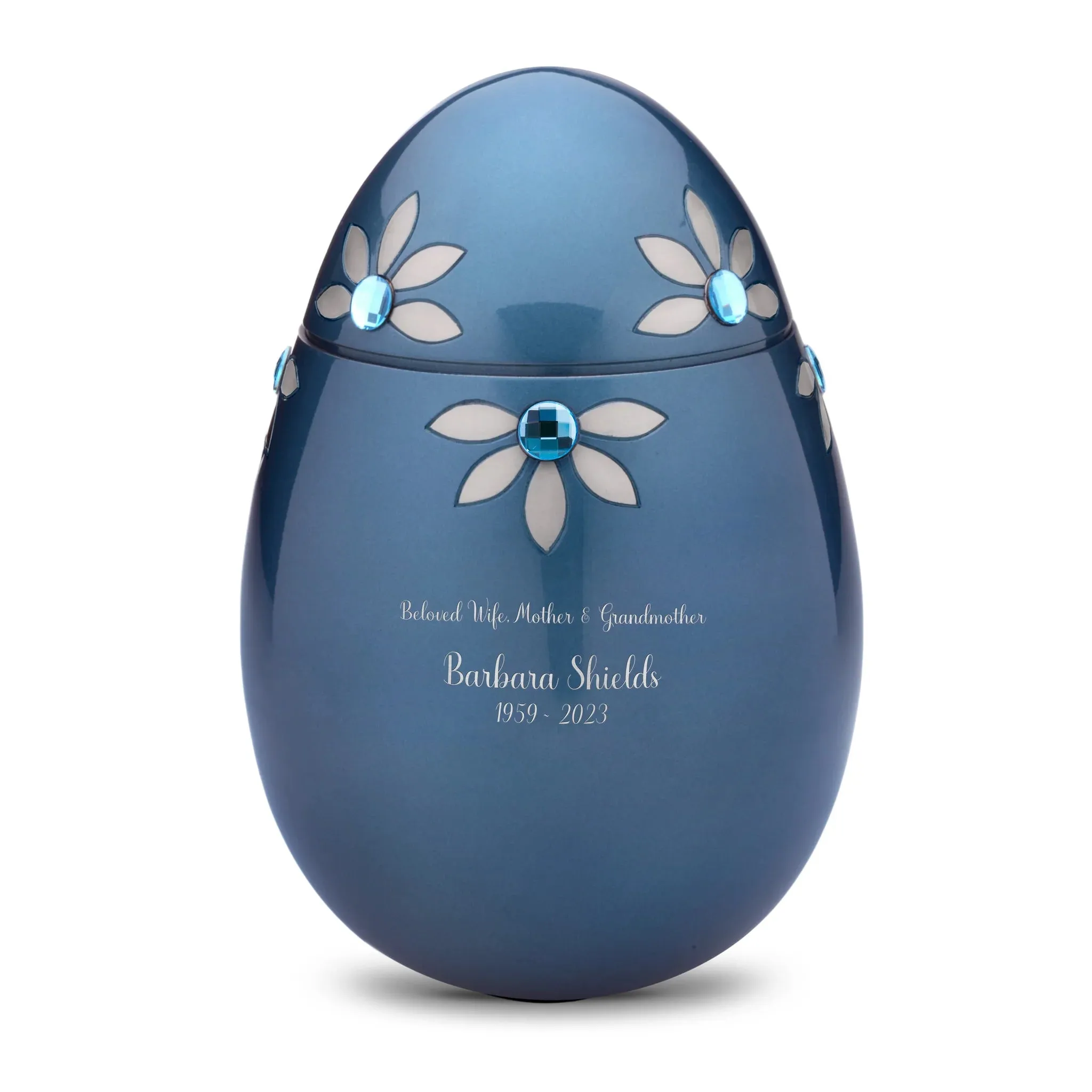Nirvana Oval Brass Cremation Urn with Swarovski Crystal Flowers