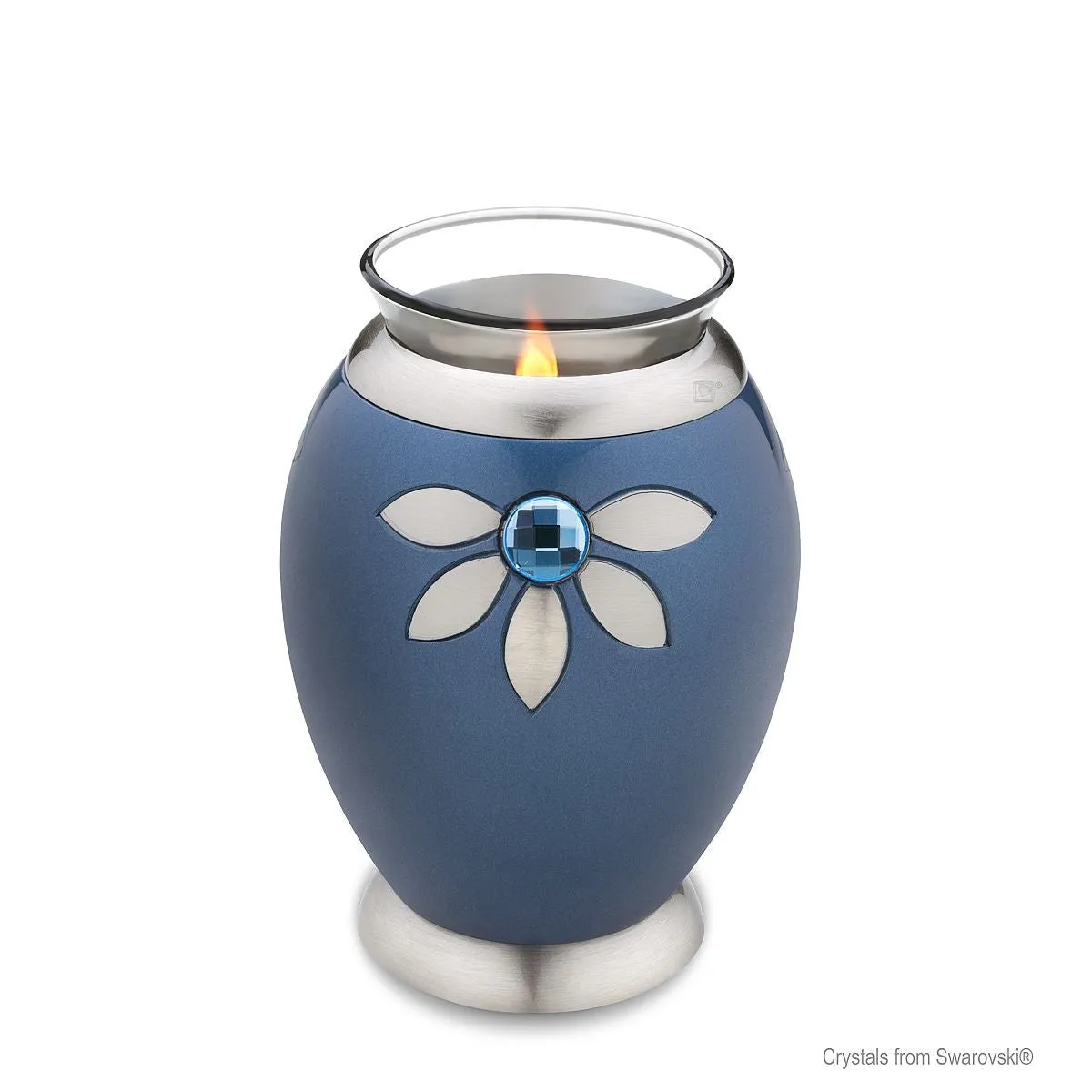 Nirvana Oval Brass Cremation Urn with Swarovski Crystal Flowers