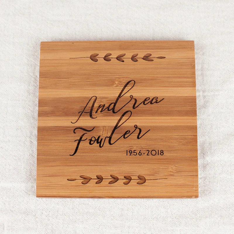 Personalized "Memorial Script" Bamboo Wood Coasters Sympathy Gift (Set of 4)