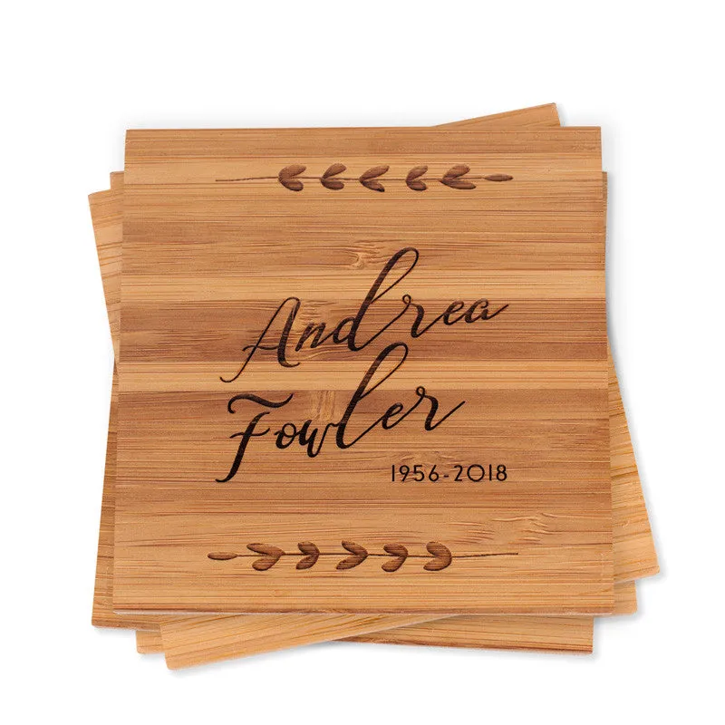 Personalized "Memorial Script" Bamboo Wood Coasters Sympathy Gift (Set of 4)
