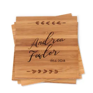 Personalized "Memorial Script" Bamboo Wood Coasters Sympathy Gift (Set of 4)