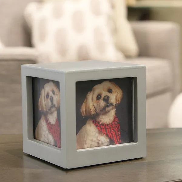 Photo Cube Urn for Pet Ashes - Silver