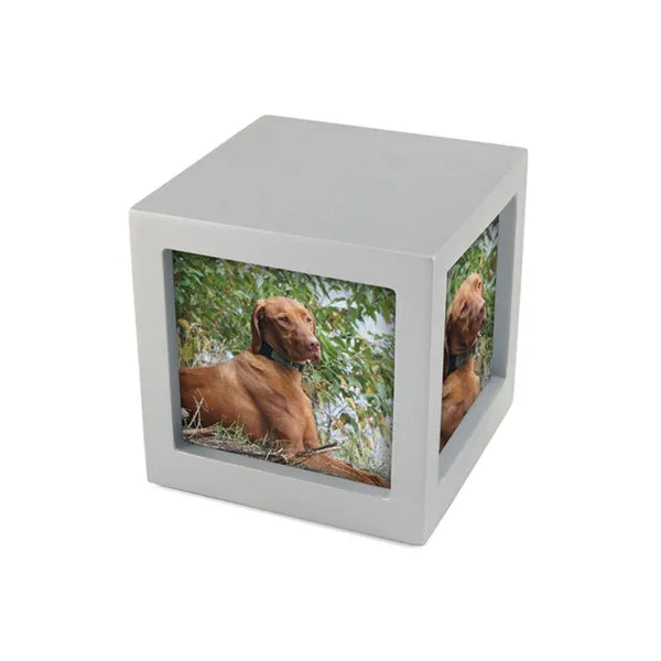 Photo Cube Urn for Pet Ashes - Silver