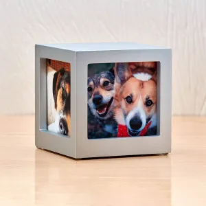 Photo Cube Urn for Pet Ashes - Silver