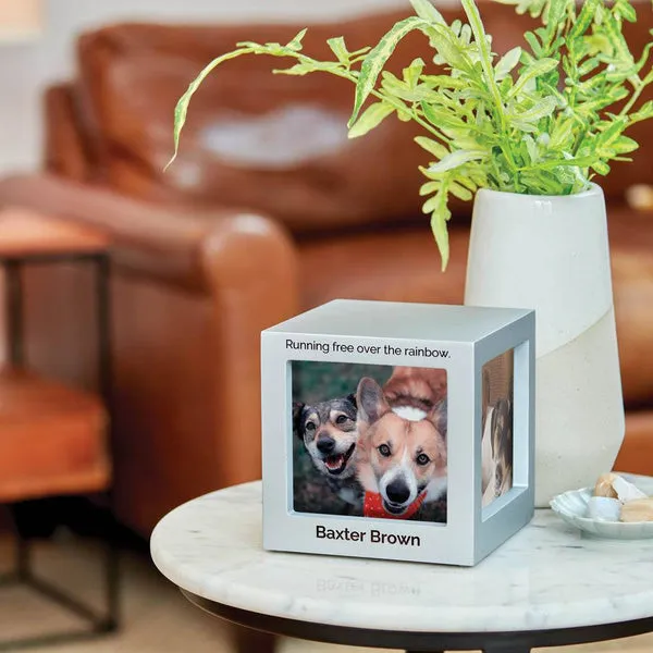 Photo Cube Urn for Pet Ashes - Silver