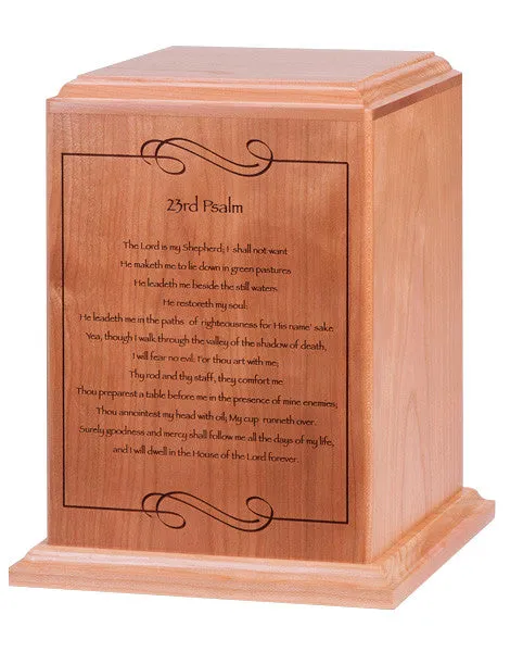 Psalm 23 Solid Wood Cremation Urn Made in the USA