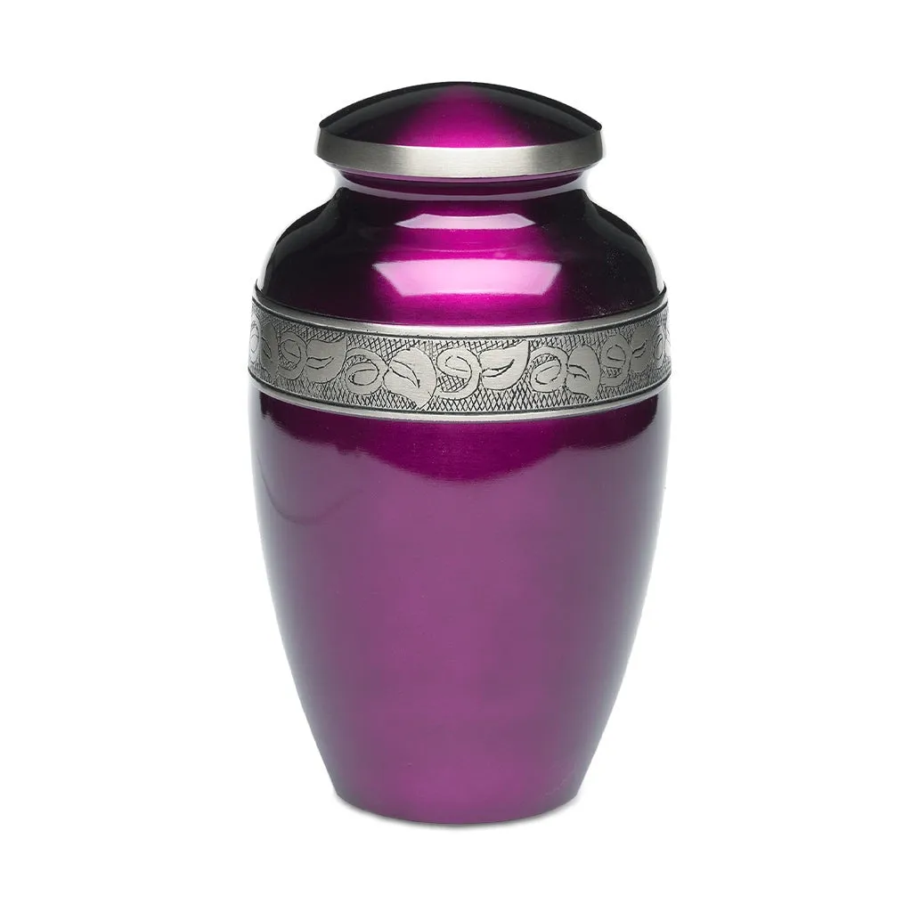Purple Pewter Urn with Jasmine Leaf Art