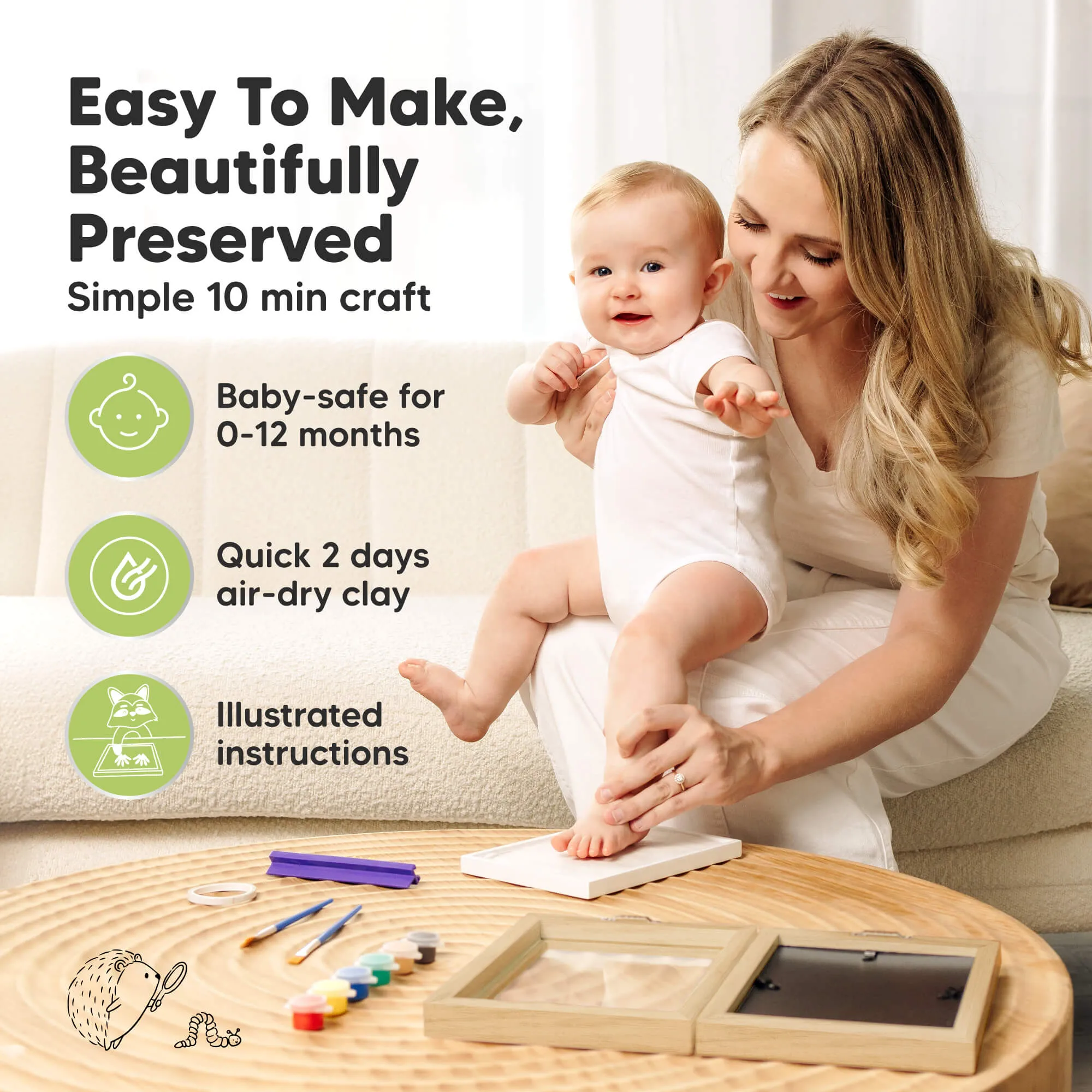 Rune Hand & Footprint Keepsake Frame (Ash Wood)