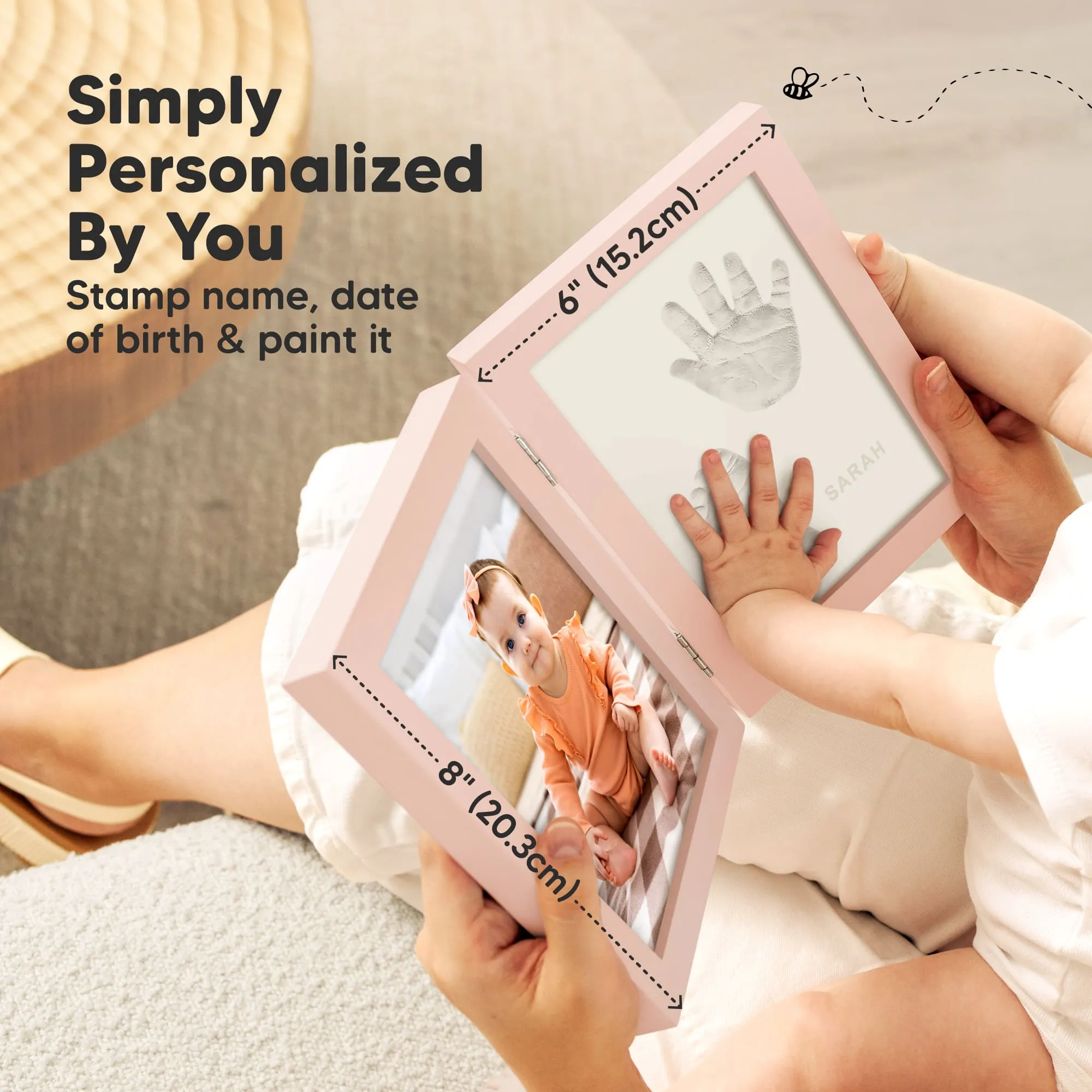 Rune Hand & Footprint Keepsake Frame (Petal Pink)