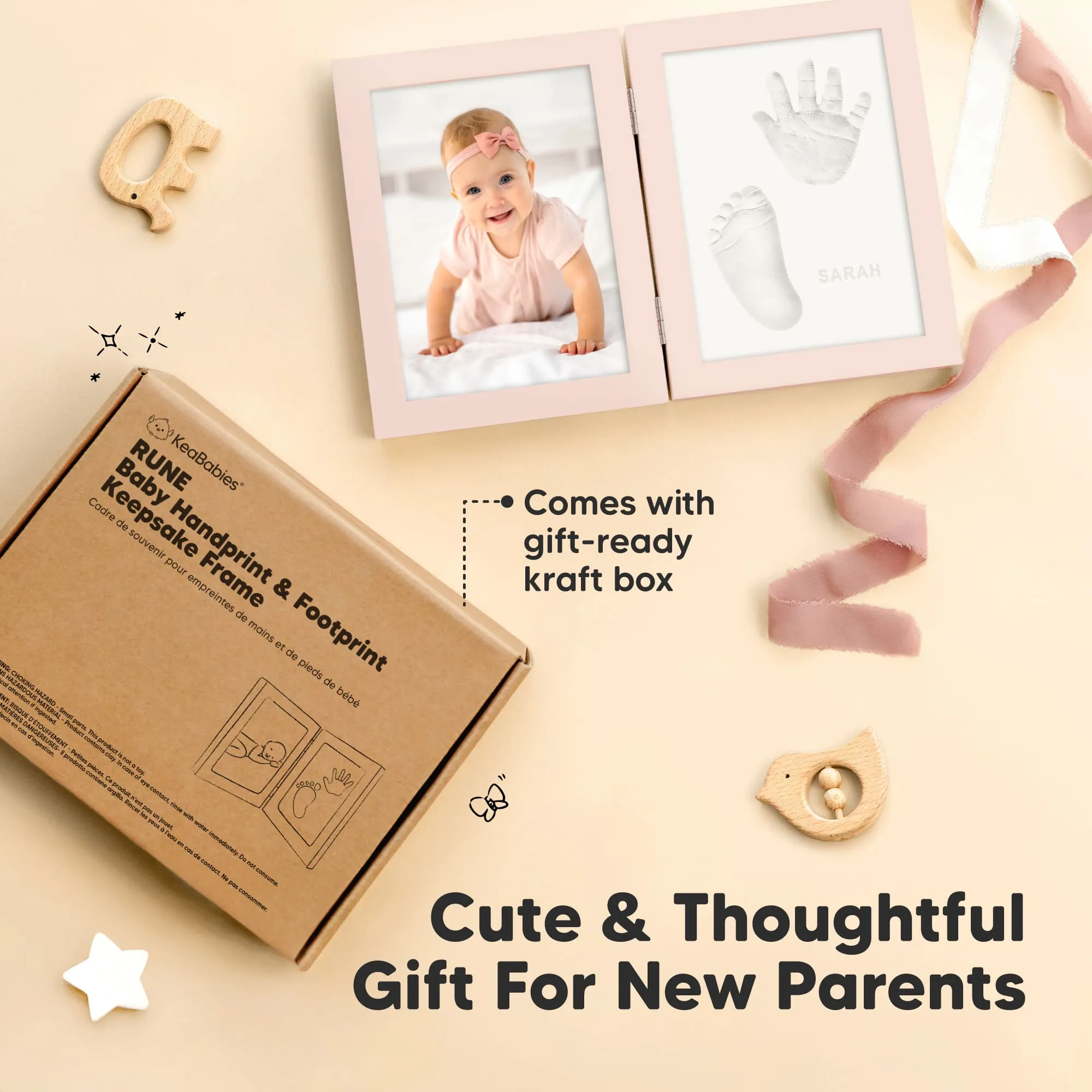 Rune Hand & Footprint Keepsake Frame (Petal Pink)